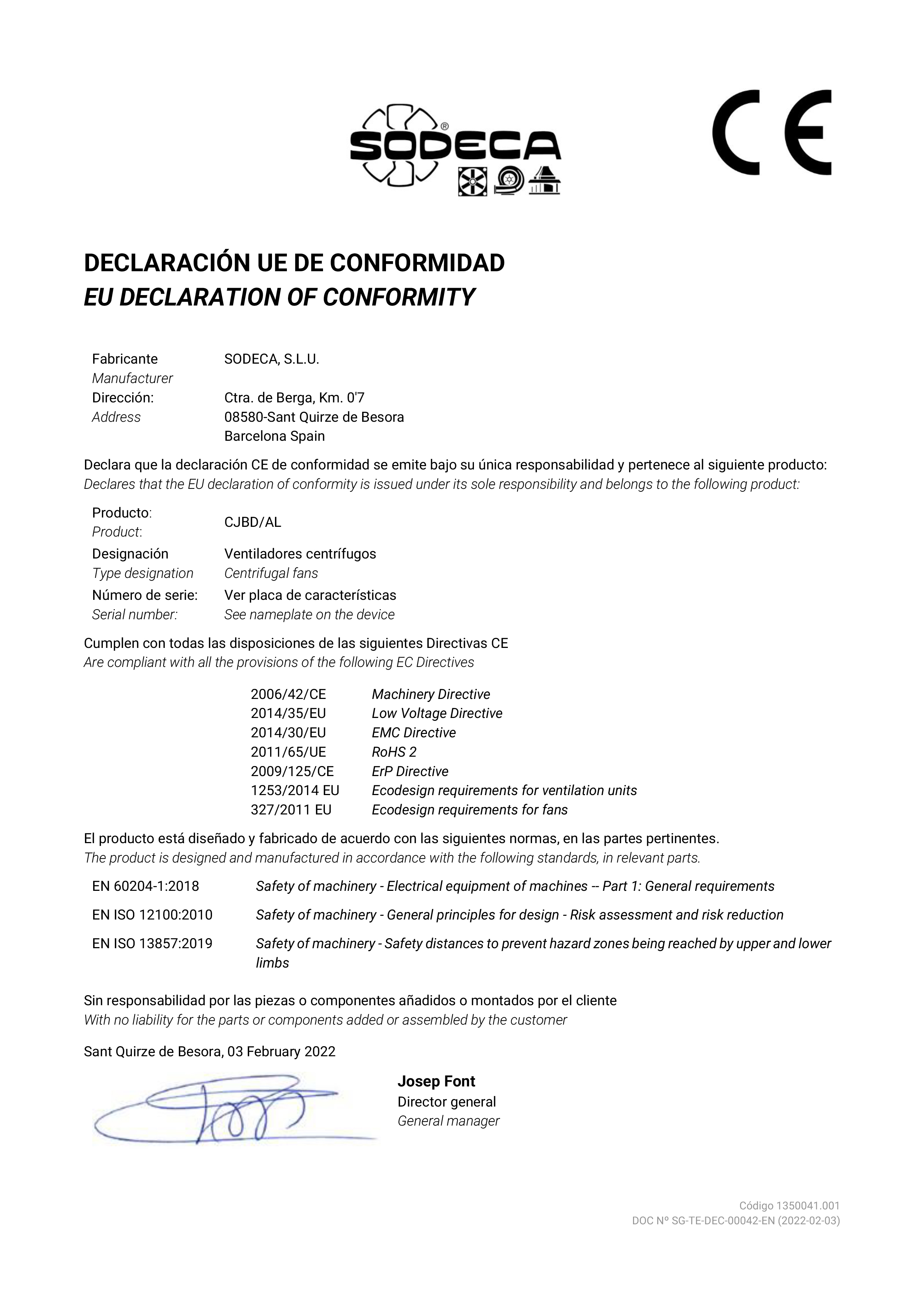 DECLARATION of CONFORMITY "CJBD/AL"